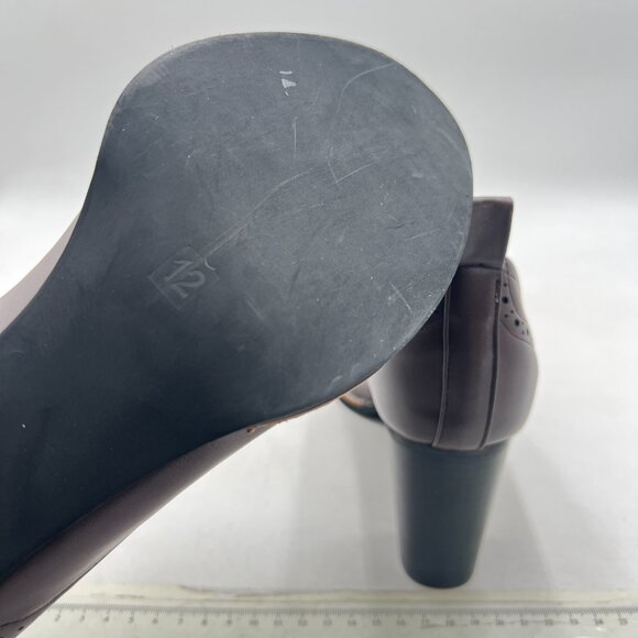 YDN Saddle Brown Chunky High Heels Round Toe Oxford Loafer Dress Shoe - Picture 6 of 8